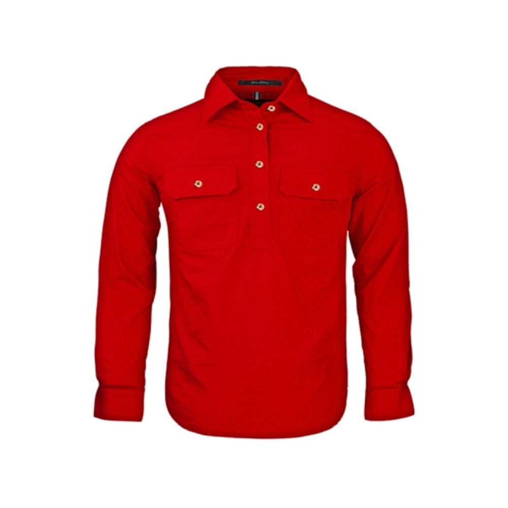 Ritemate Kids Pilbara Closed Front Long Sleeve Shirt RM400CF - Red