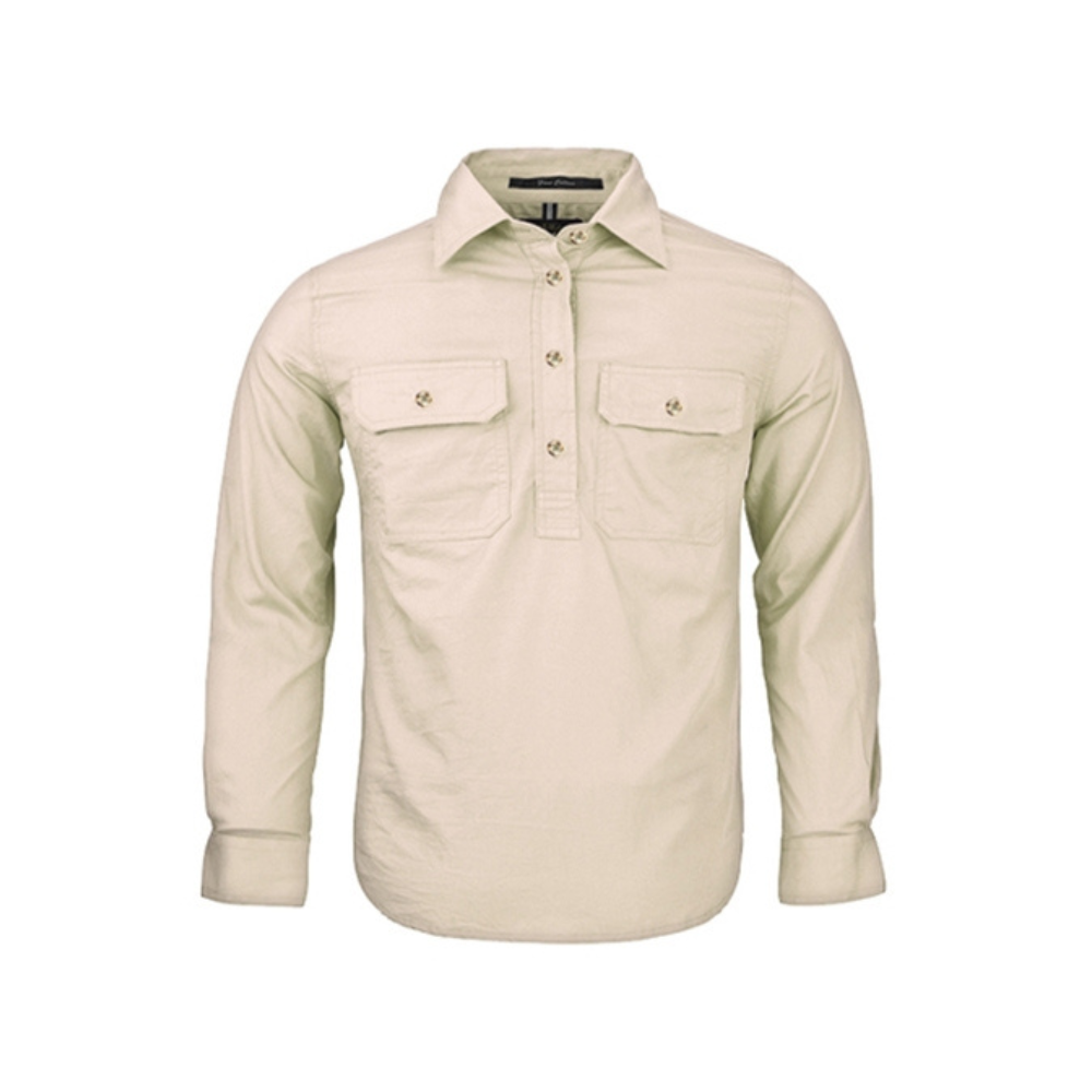Ritemate Kids Pilbara Closed Front Long Sleeve Shirt RM400CF - Stone