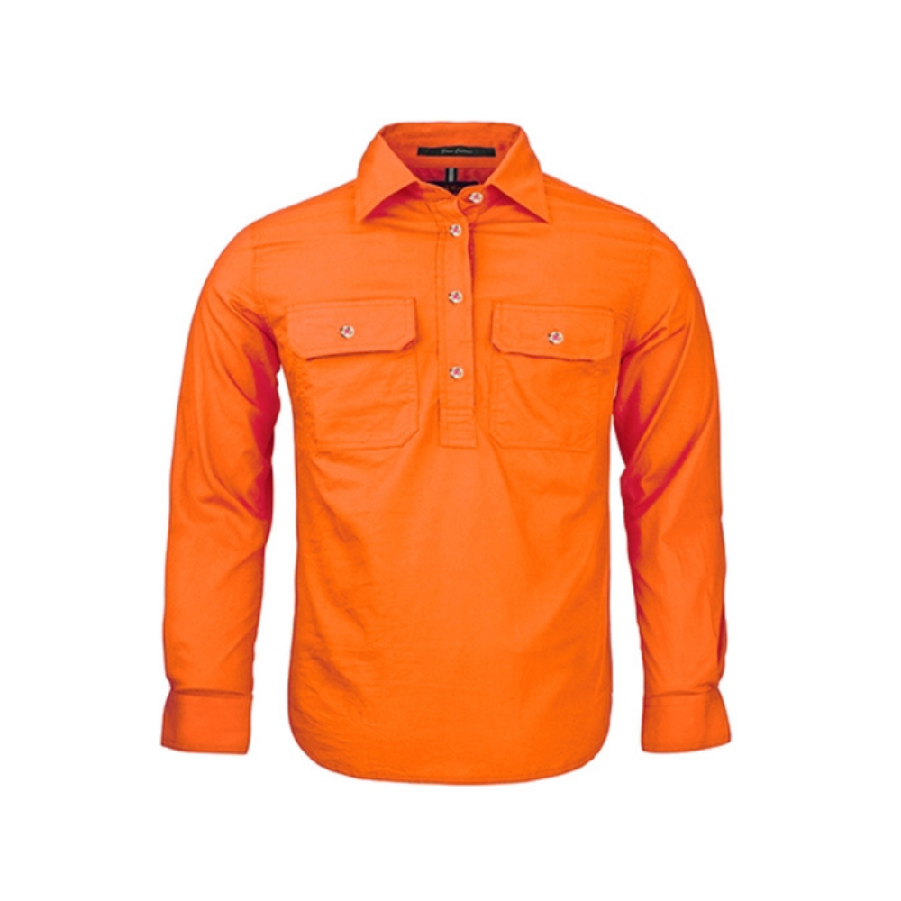 Ritemate Kids Pilbara Closed Front LS Shirt RM400CF - Tangerine