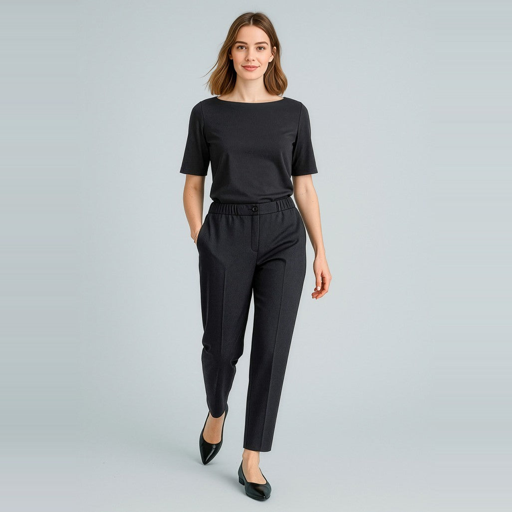 Biz Corporates Cool Stretch Womens Ultra Comfort Waist Pant 10123 in Black, worn by model