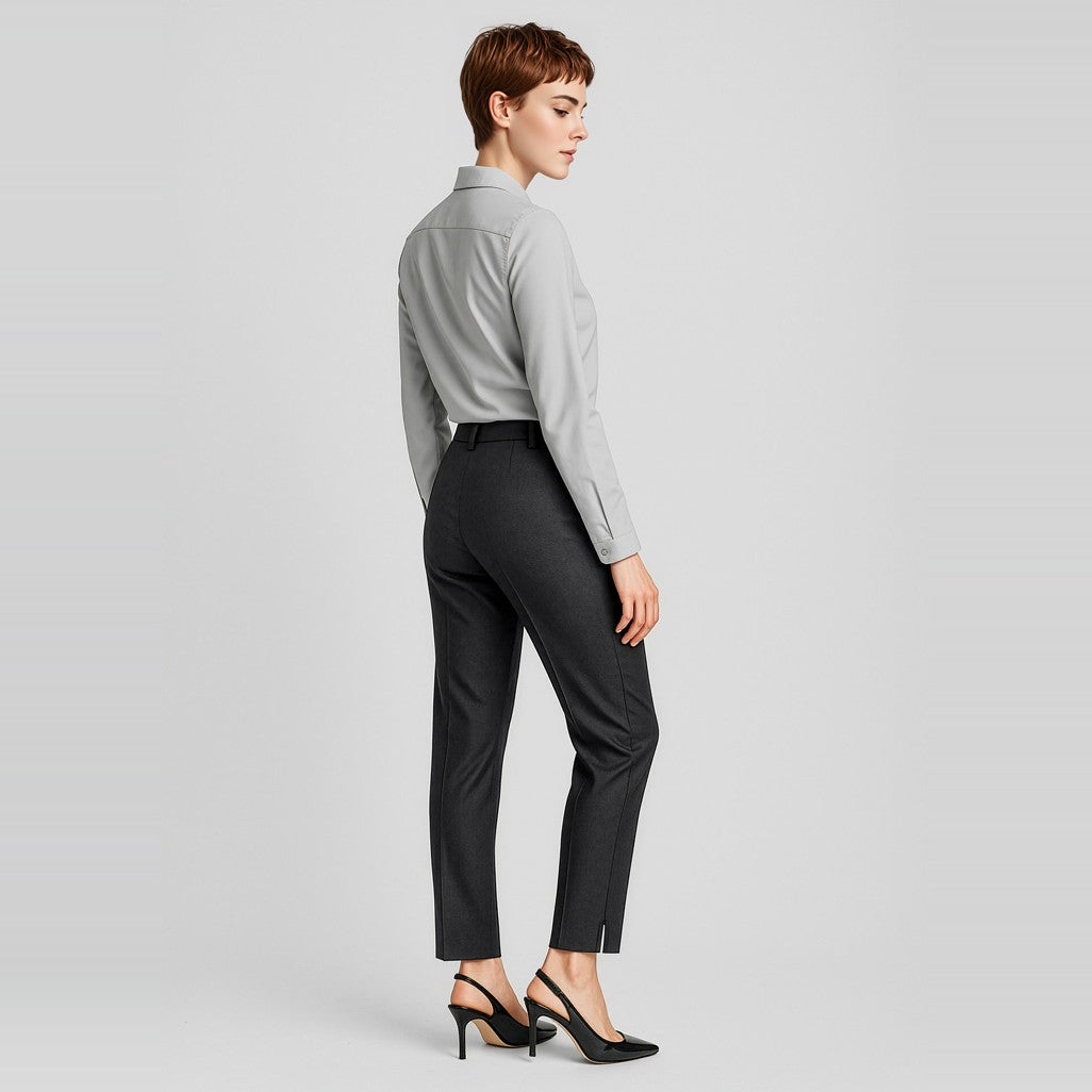 Biz Corporates Comfort Wool Stretch Womens Slim Leg Pant 14017 in Black, worn by model