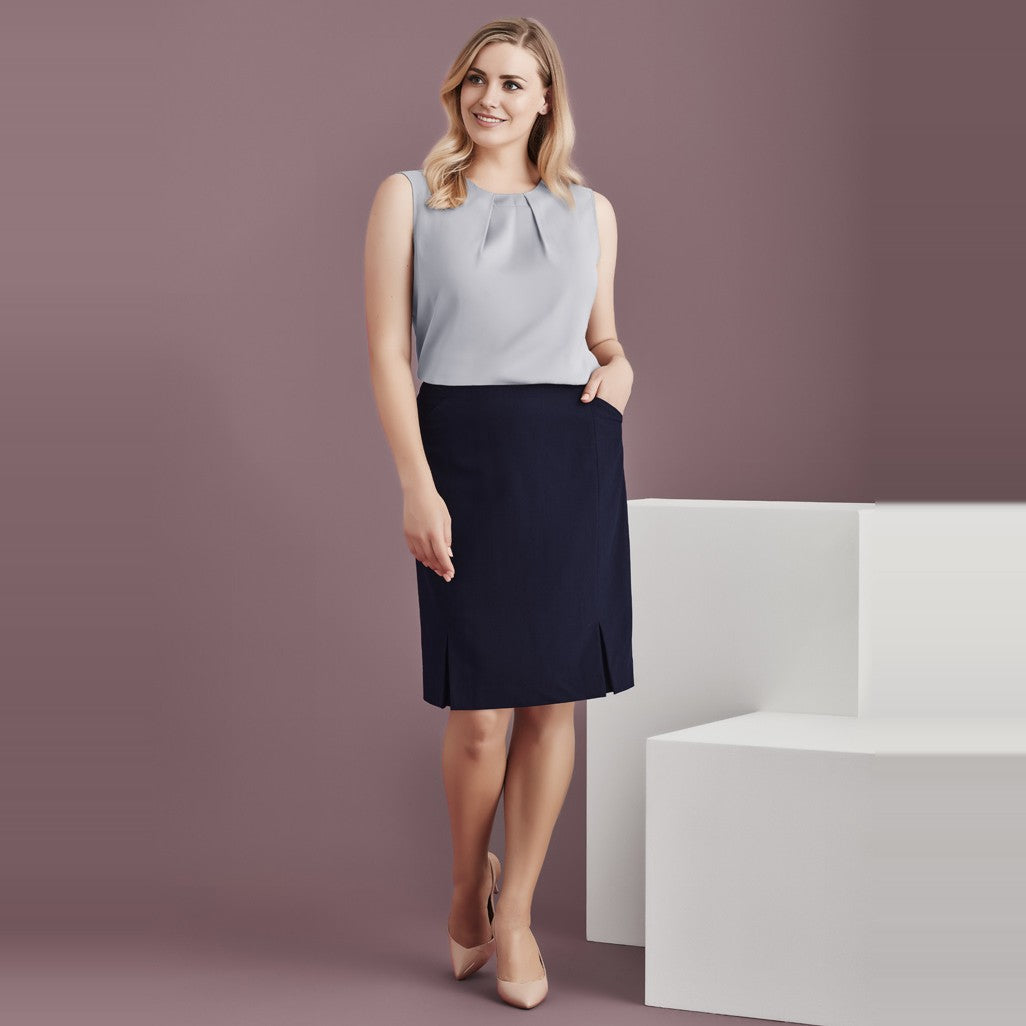 Biz Corporates Siena Womens Front Pleat Detail Straight Skirt 20720, worn by model