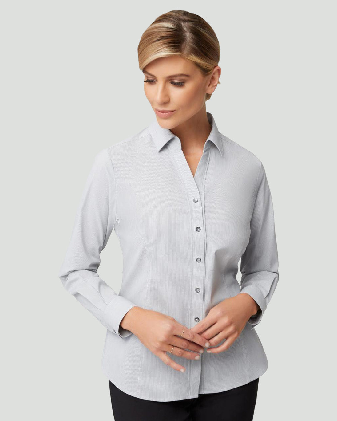 City Collection Pinfeather Long Sleeve Women's Shirt 2264 in Charcoal, worn by model