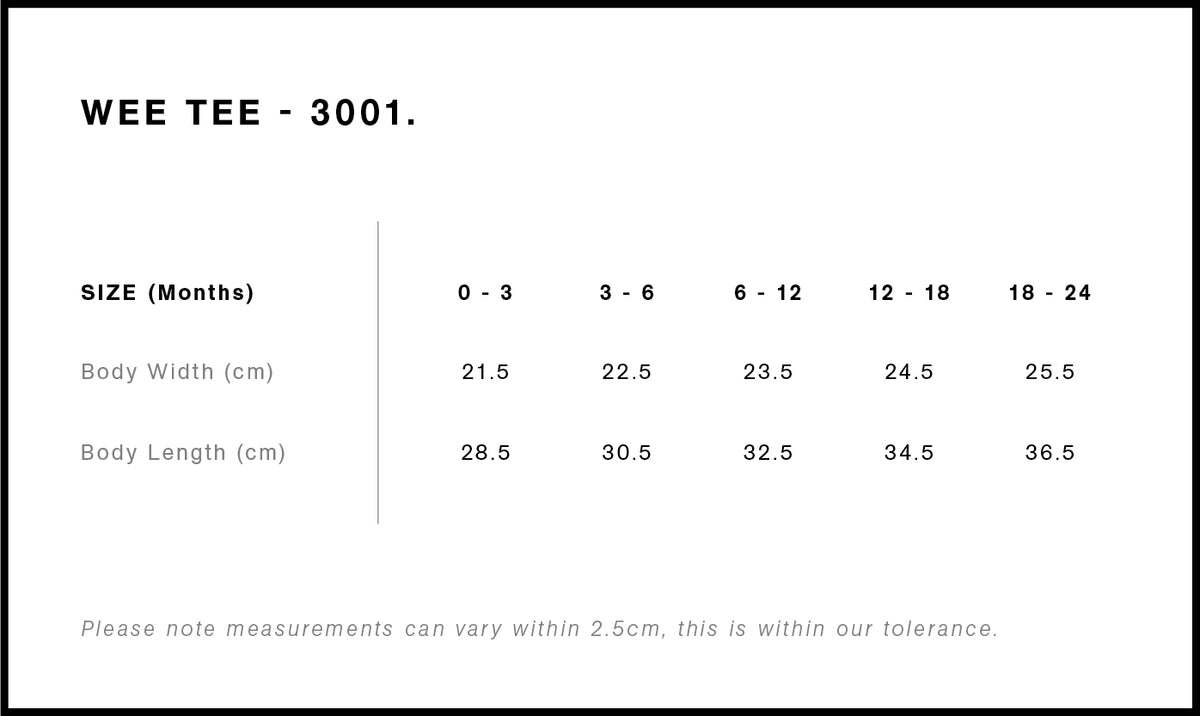 AS Colour Organic Infant Wee Tee 3001 size guide