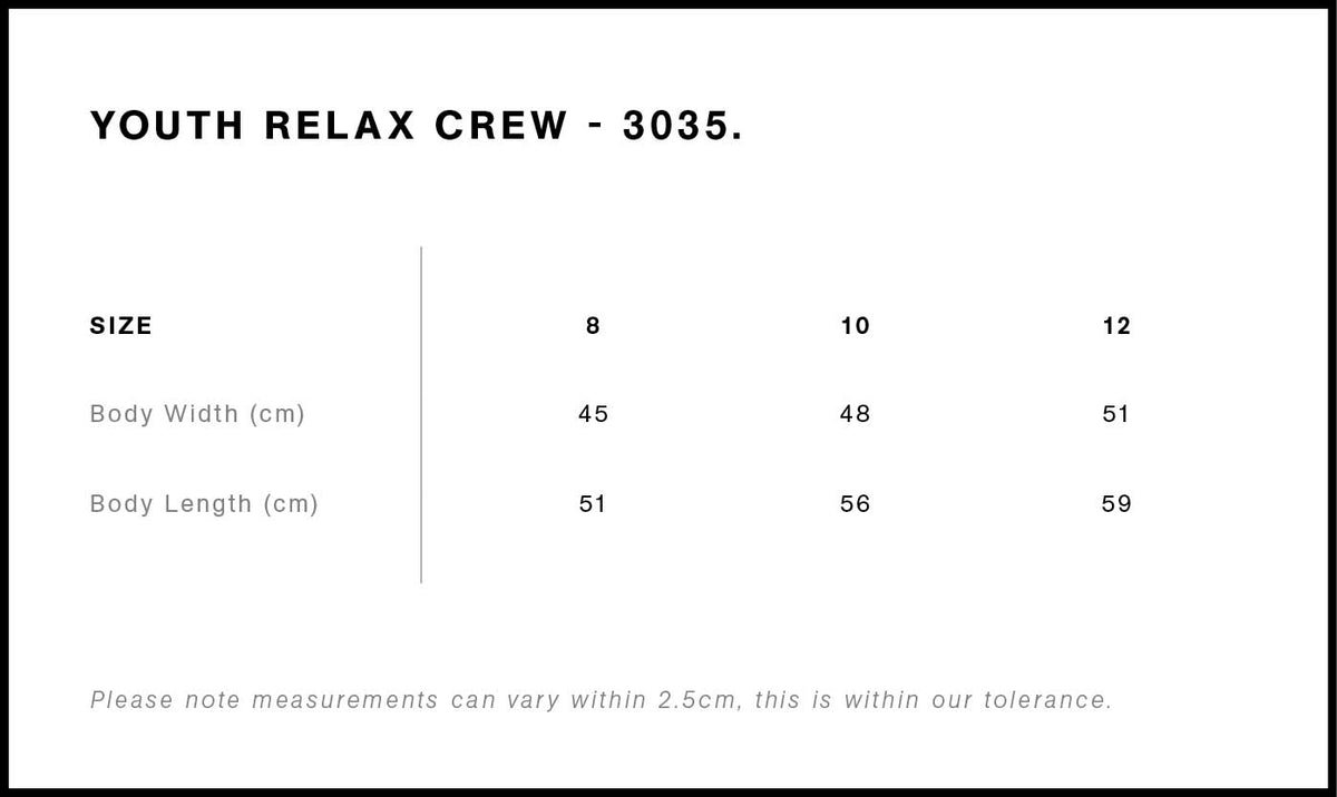 AS Colour Youth Relax Crew 3035 size guide