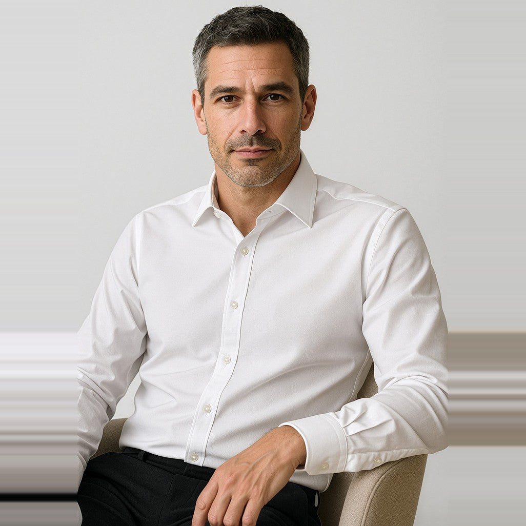 Biz Corporates Hudson Mens Long Sleeve Shirt 40320 in White, worn by model