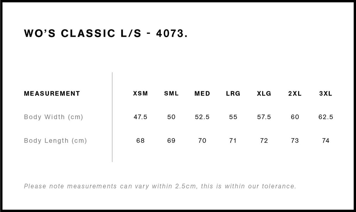 AS Colour Womens Classic Long Sleeve Tee 4073 size guide