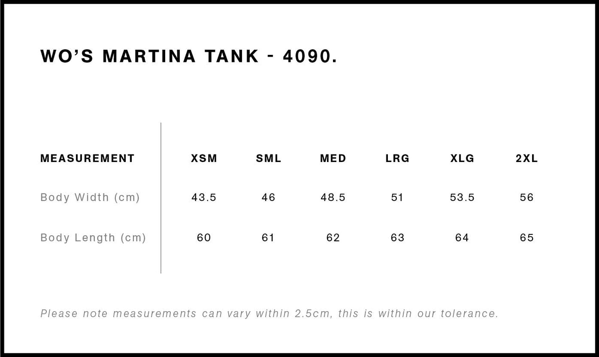 AS Colour Womens Martina Tank 4090 size guide