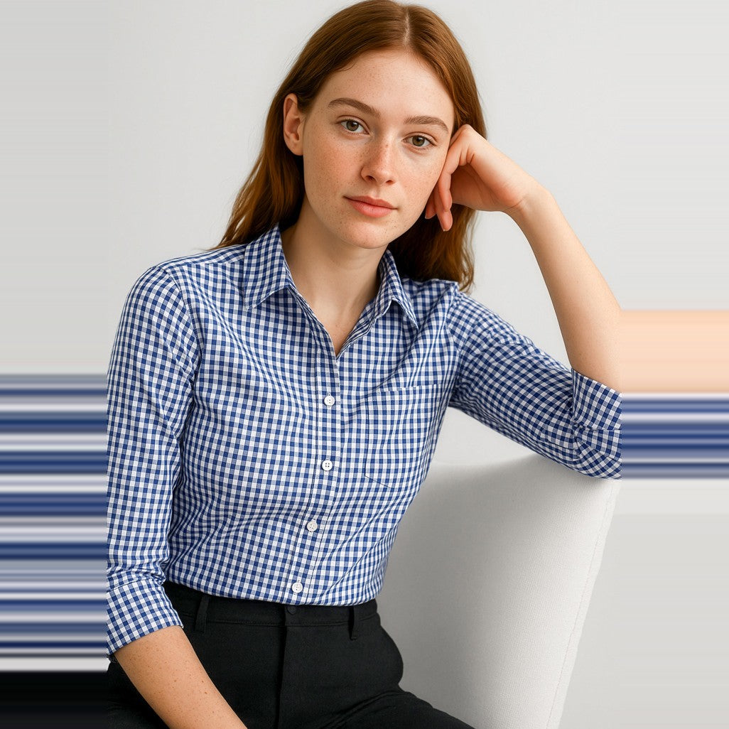 Biz Corporates Springfield Womens 3/4 Sleeve Shirt 43411 in French Navy, worn by model