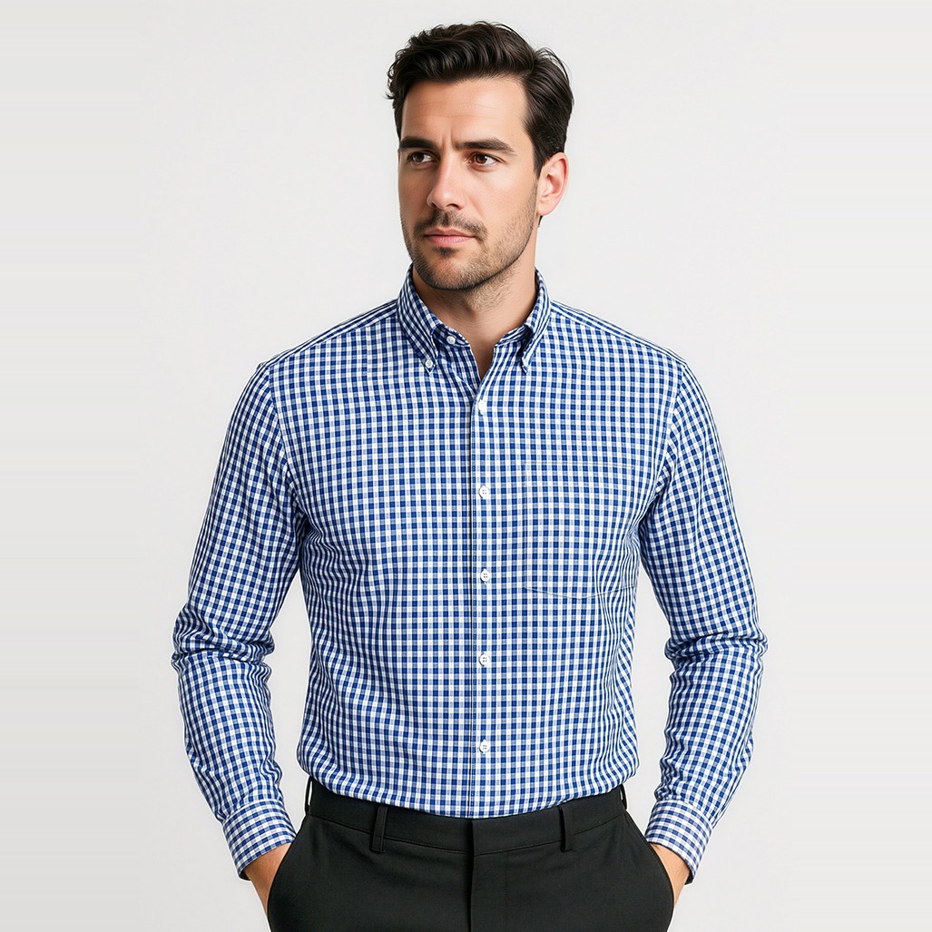 Biz Corporates Springfield Mens Long Sleeve Shirt 43420 in French Navy, worn by model