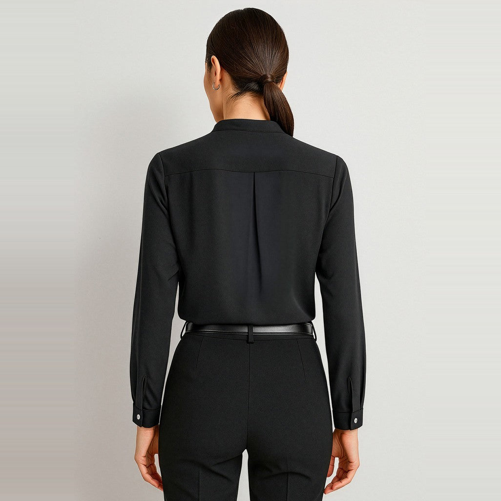 Biz Corporates Juliette Womens Long Sleeve Blouse 44210 in Black, worn by model, view 2