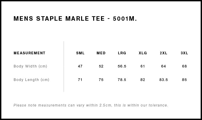 AS Colour Staple Marle Tee 5001M size guide