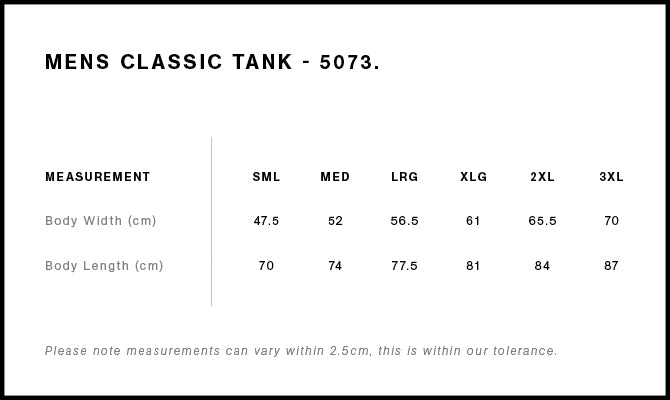 AS Colour Classic Tank 5073 size guide