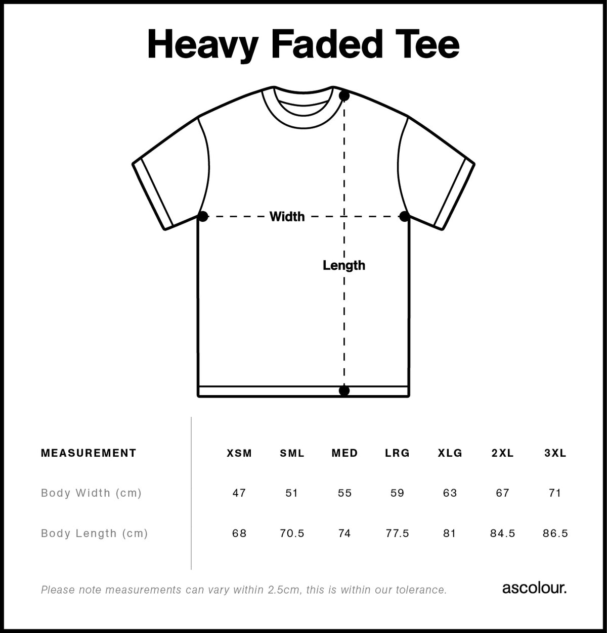 AS Colour Heavy Faded Tee 5082 size guide