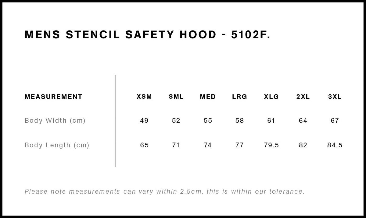 AS Colour Stencil Safety Hood 5102F size guide