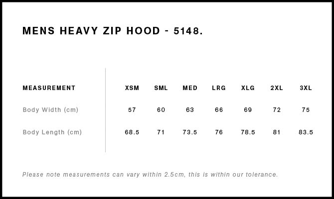 AS Colour Heavy Zip Hood 5148 size guide