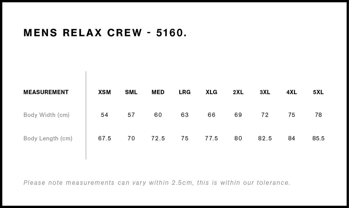 AS Colour Relax Crew 5160 size guide