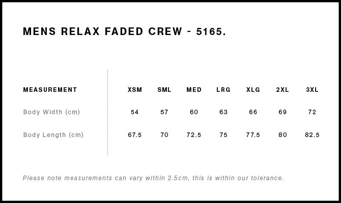 AS Colour Relax Faded Crew 5165 size guide