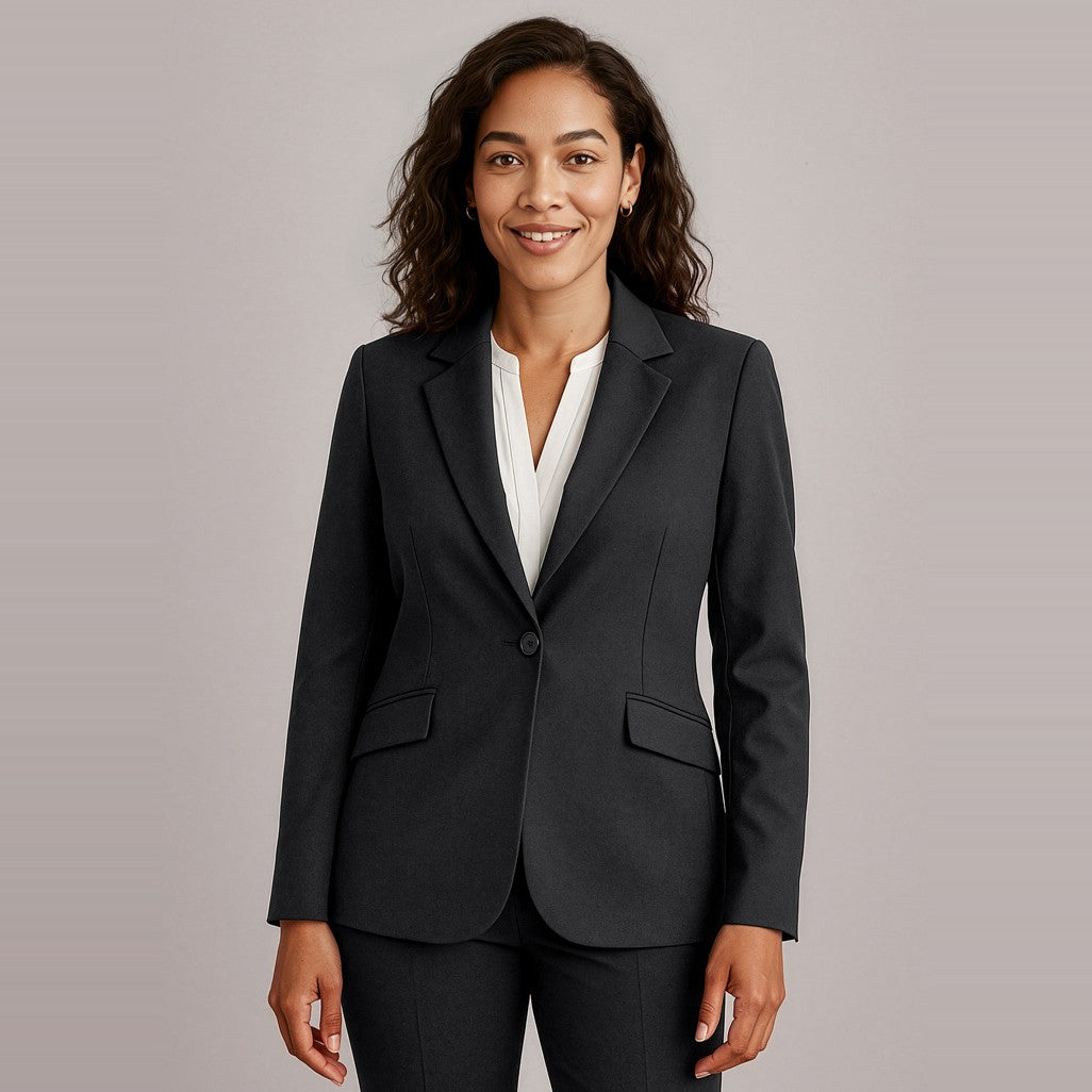 Biz Corporates Siena Womens Longline Jacket 60717 in Black, worn by model
