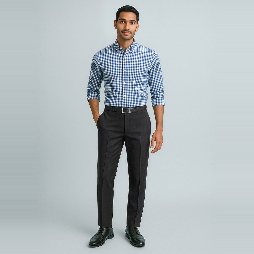 Biz Corporates Cool Stretch Mens Slimline Pant 70113 in Black, worn by model