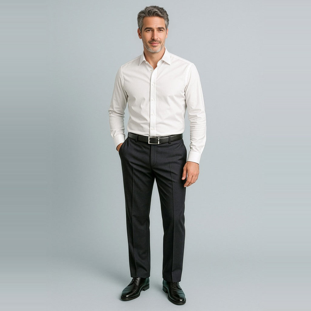 Biz Corporates Cool Stretch Mens Adjustable Waist Pant (Stout) 70114S in Black, worn by model
