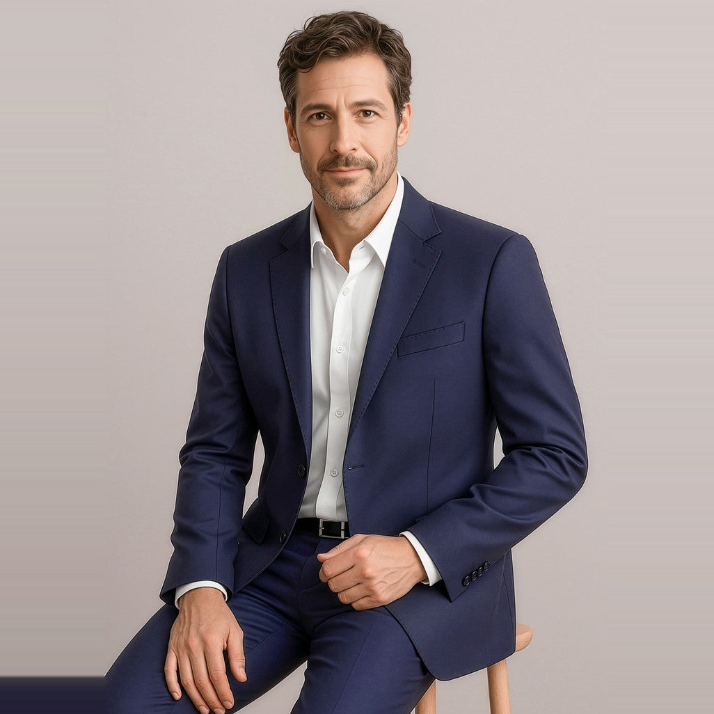 Biz Corporates Siena Mens 2 Button Jacket 80717 in Marine, worn by model
