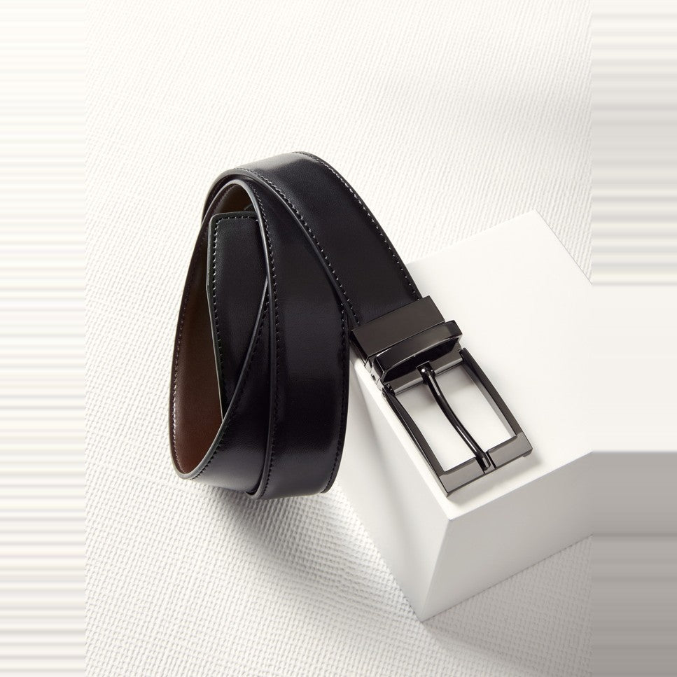 Biz Corporates Leather Mens Reversible Belt 99300 in Black/Brown, worn by model