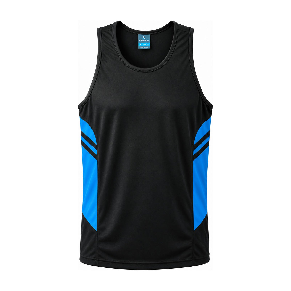 Aussie Pacific Tasman Mens Singlet 1111 in Black/Cyan
