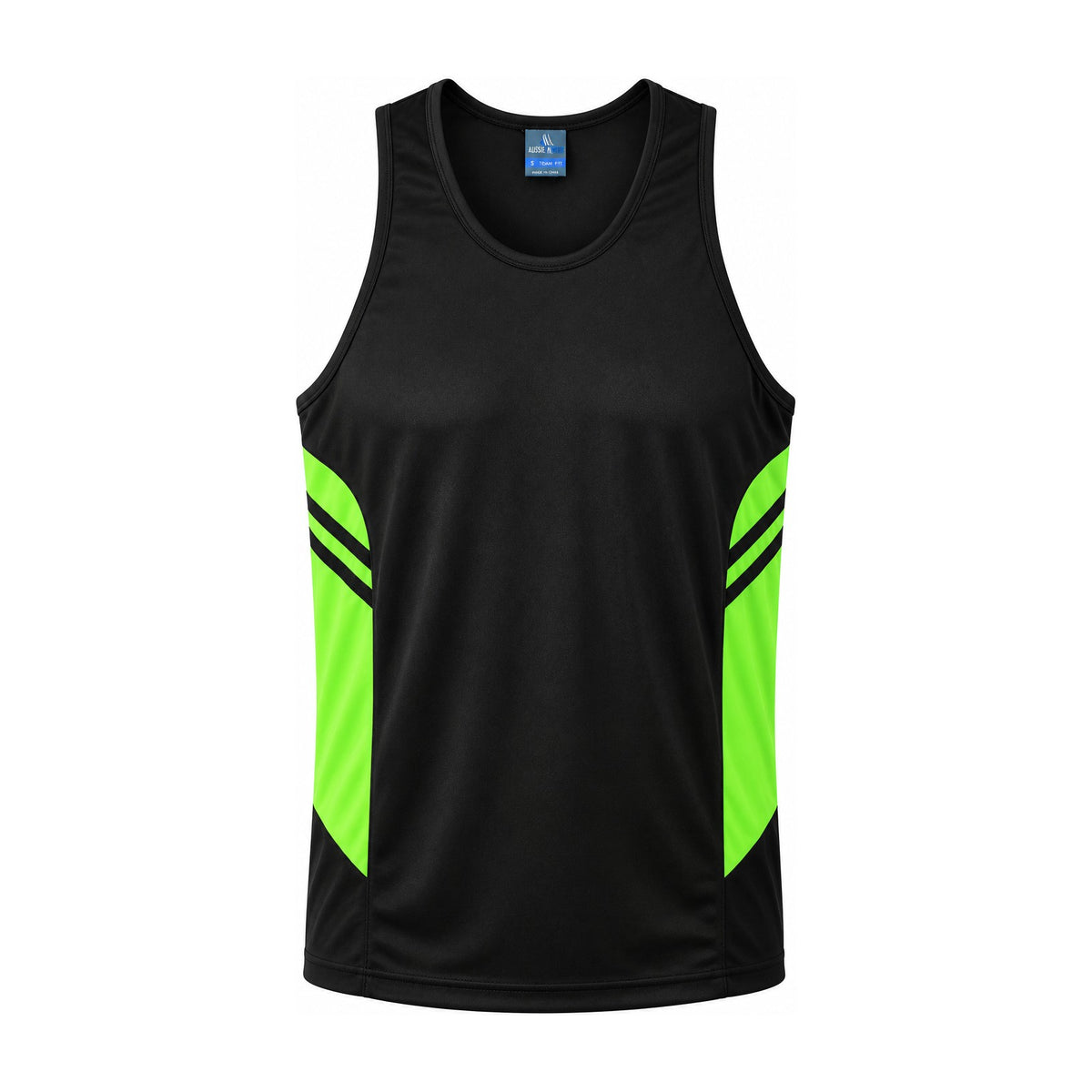 Aussie Pacific Tasman Mens Singlet 1111 in Black/Neon Green