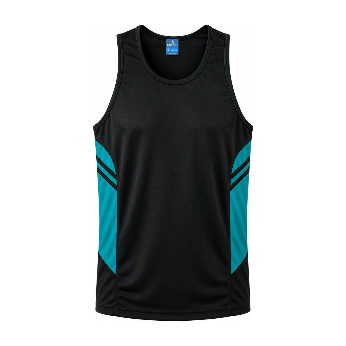 Aussie Pacific Tasman Mens Singlet 1111 in Black/Teal