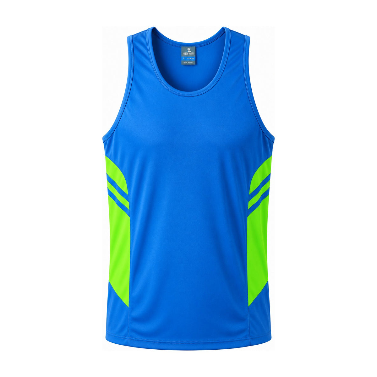 Aussie Pacific Tasman Mens Singlet 1111 in Cyan/Neon Green