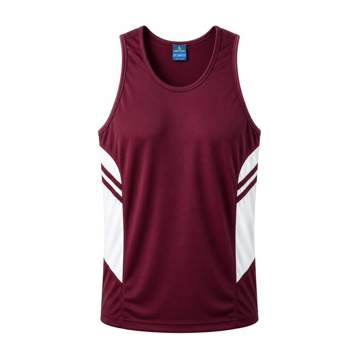 Aussie Pacific Tasman Mens Singlet 1111 in Maroon/White