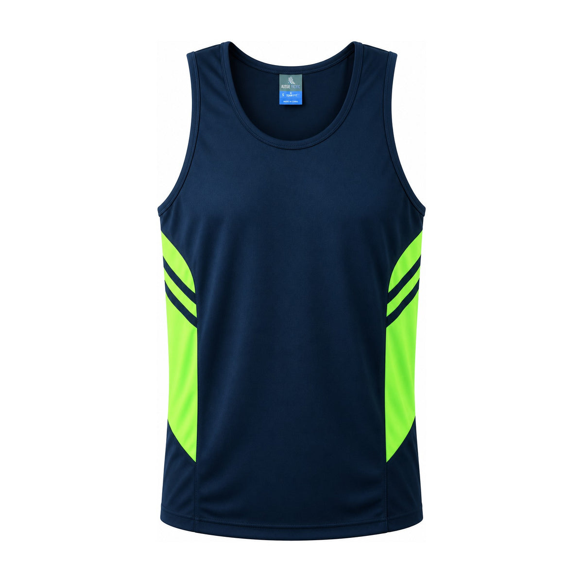 Aussie Pacific Tasman Mens Singlet 1111 in Navy/Neon Green