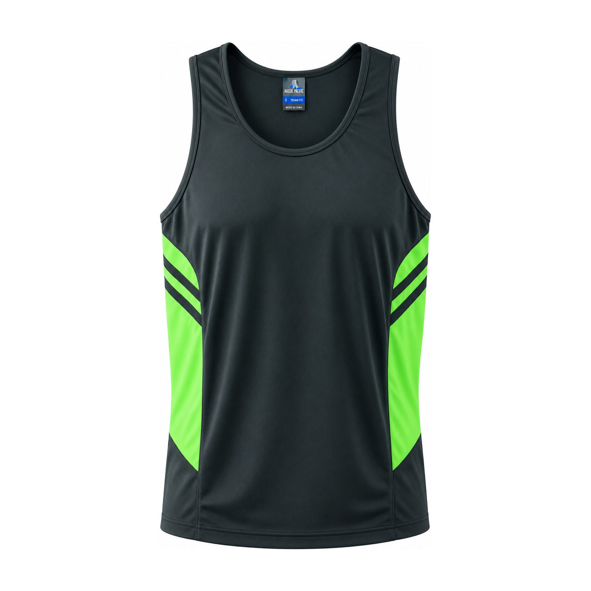 Aussie Pacific Tasman Mens Singlet 1111 in Slate/Neon Green