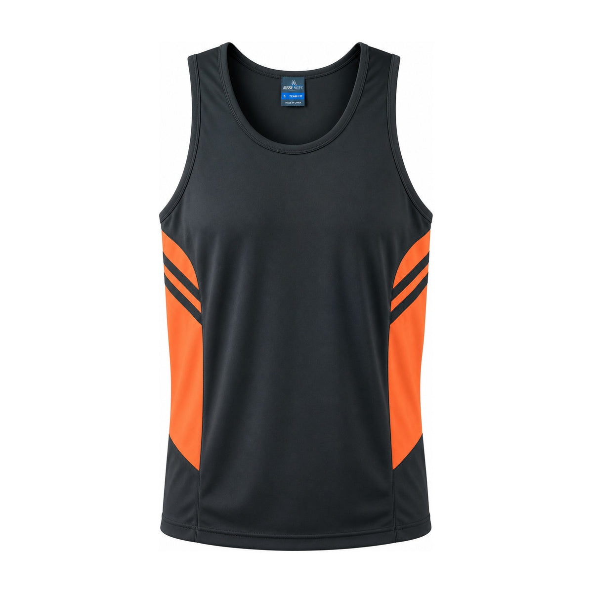 Aussie Pacific Tasman Mens Singlet 1111 in Slate/Neon Orange
