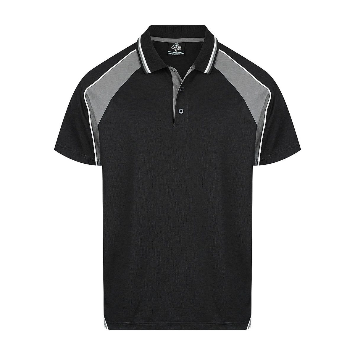Aussie Pacific Panorama Mens Polo 1309 in Black/Ashe/White