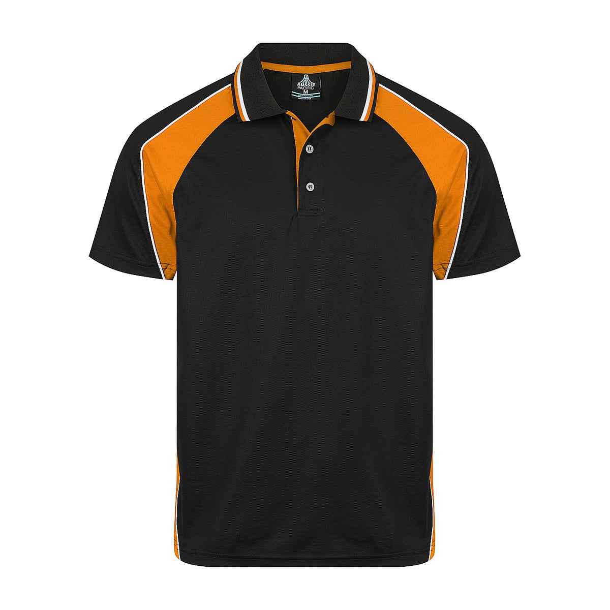 Aussie Pacific Panorama Mens Polo 1309 in Black/Electric Orange/White