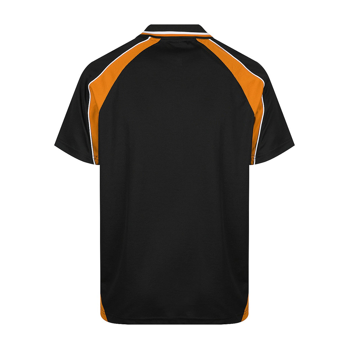 Aussie Pacific Panorama Mens Polo 1309 in Black/Electric Orange/White, back view