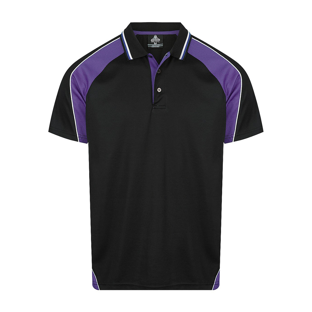 Aussie Pacific Panorama Mens Polo 1309 in Black/Electric Purple/White