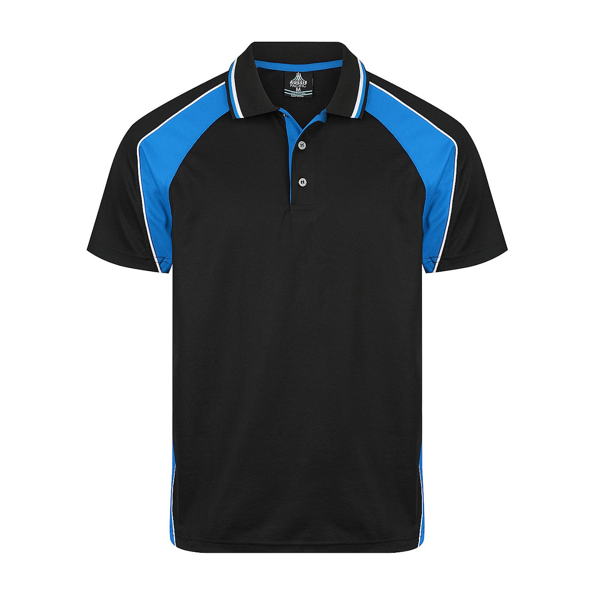 Aussie Pacific Panorama Mens Polo 1309 in Black/Electric Royal/White