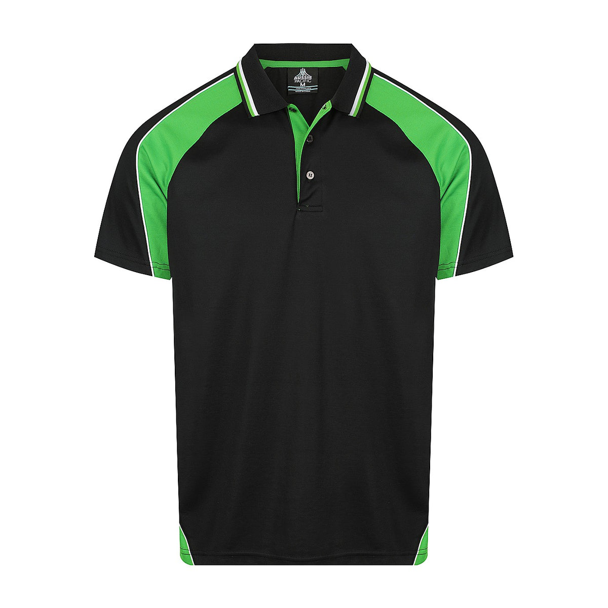 Aussie Pacific Panorama Mens Polo 1309 in Black/Kawa Green/White