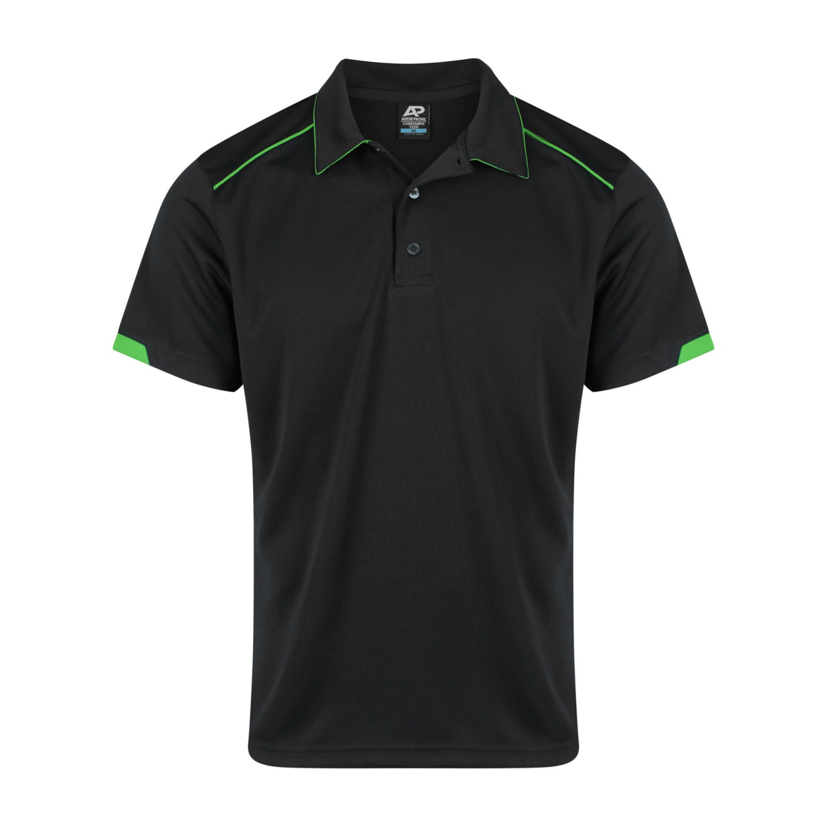 Aussie Pacific Currumbin Mens Polo 1320 in Black/Kawa Green
