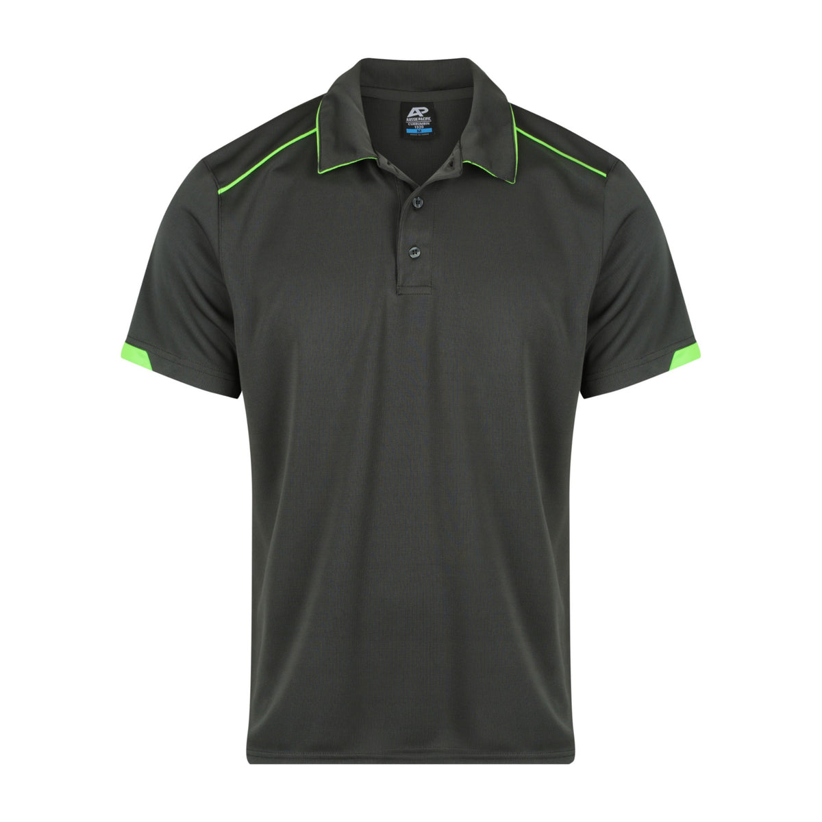 Aussie Pacific Currumbin Mens Polo 1320 in Slate/Hi Viz Green