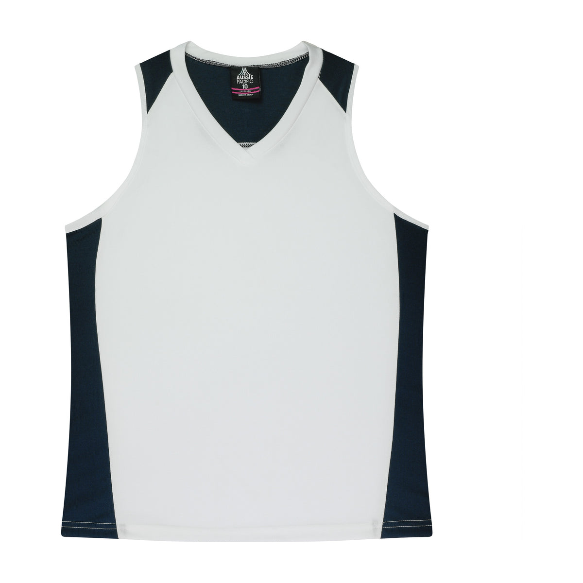 Aussie Pacific Premier Womens Singlet 2101 in White/Navy