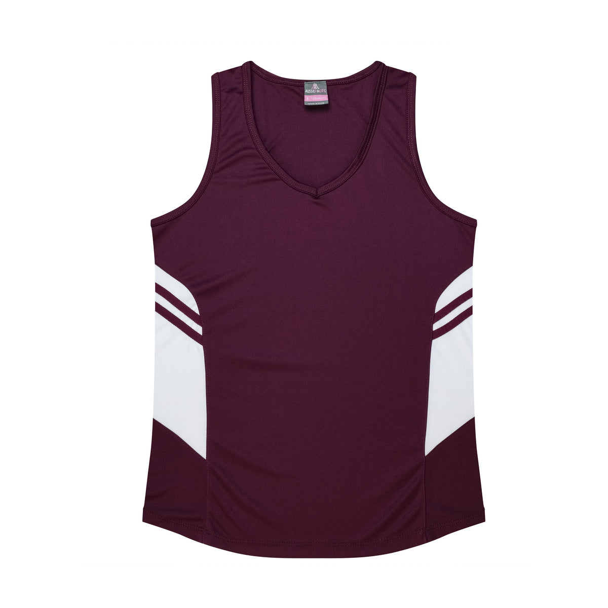 Aussie Pacific Tasman Womens Singlet 2111 in Maroon/White