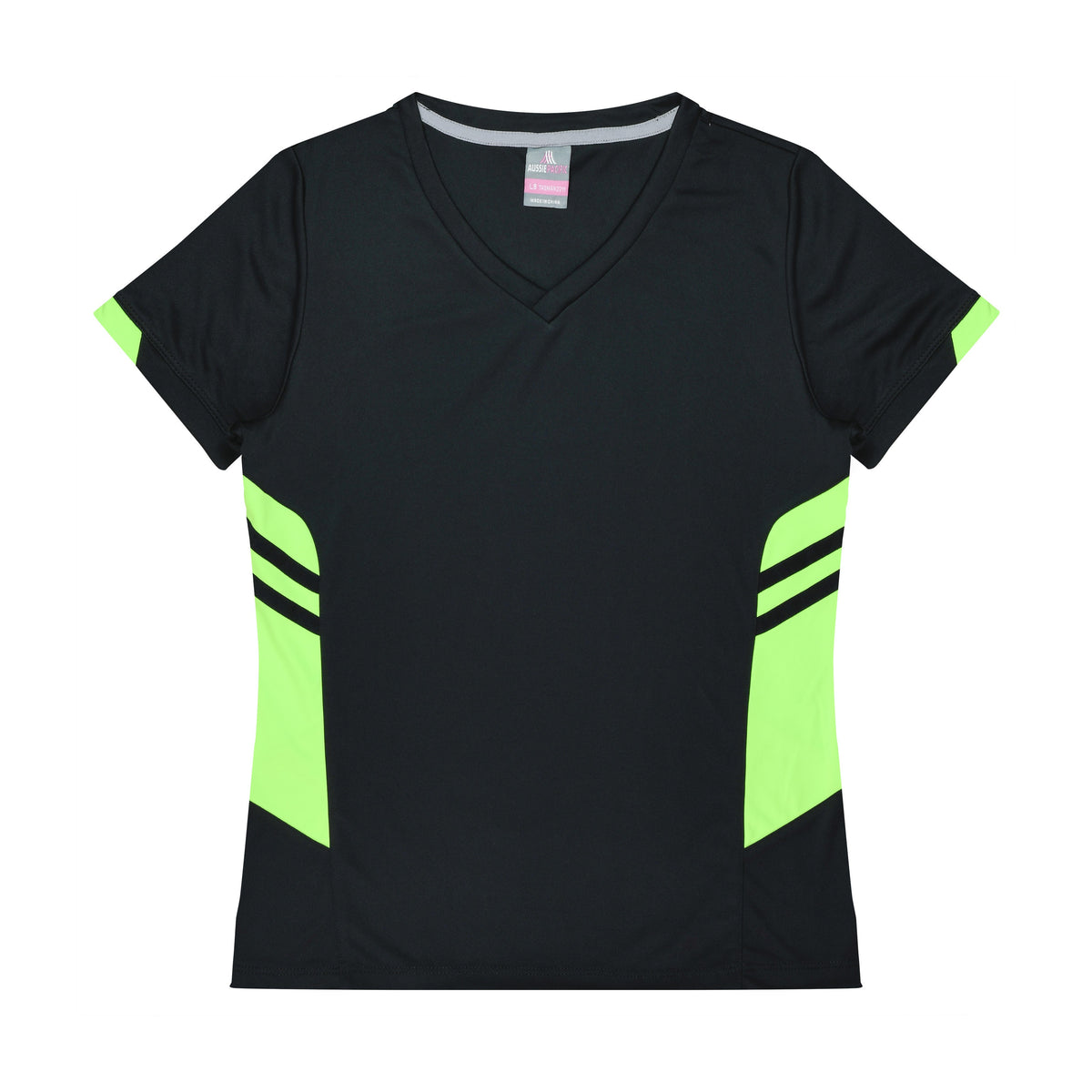 Aussie Pacific Tasman Womens Tee 2211 in Black/Neon Green