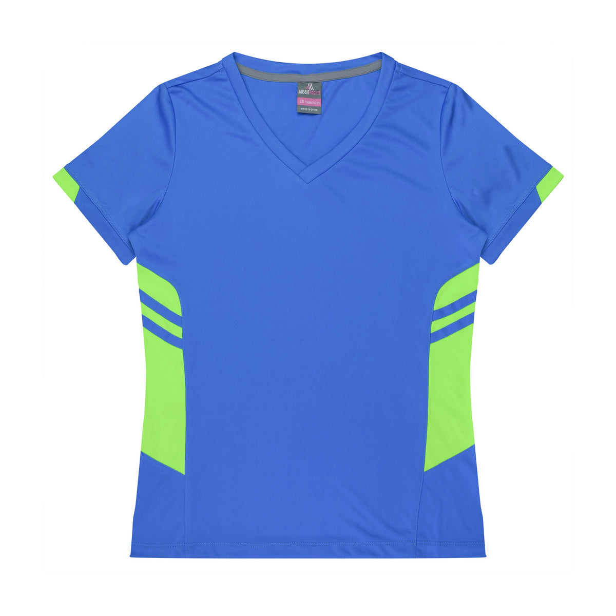 Aussie Pacific Tasman Womens Tee 2211 in Cyan/Neon Green