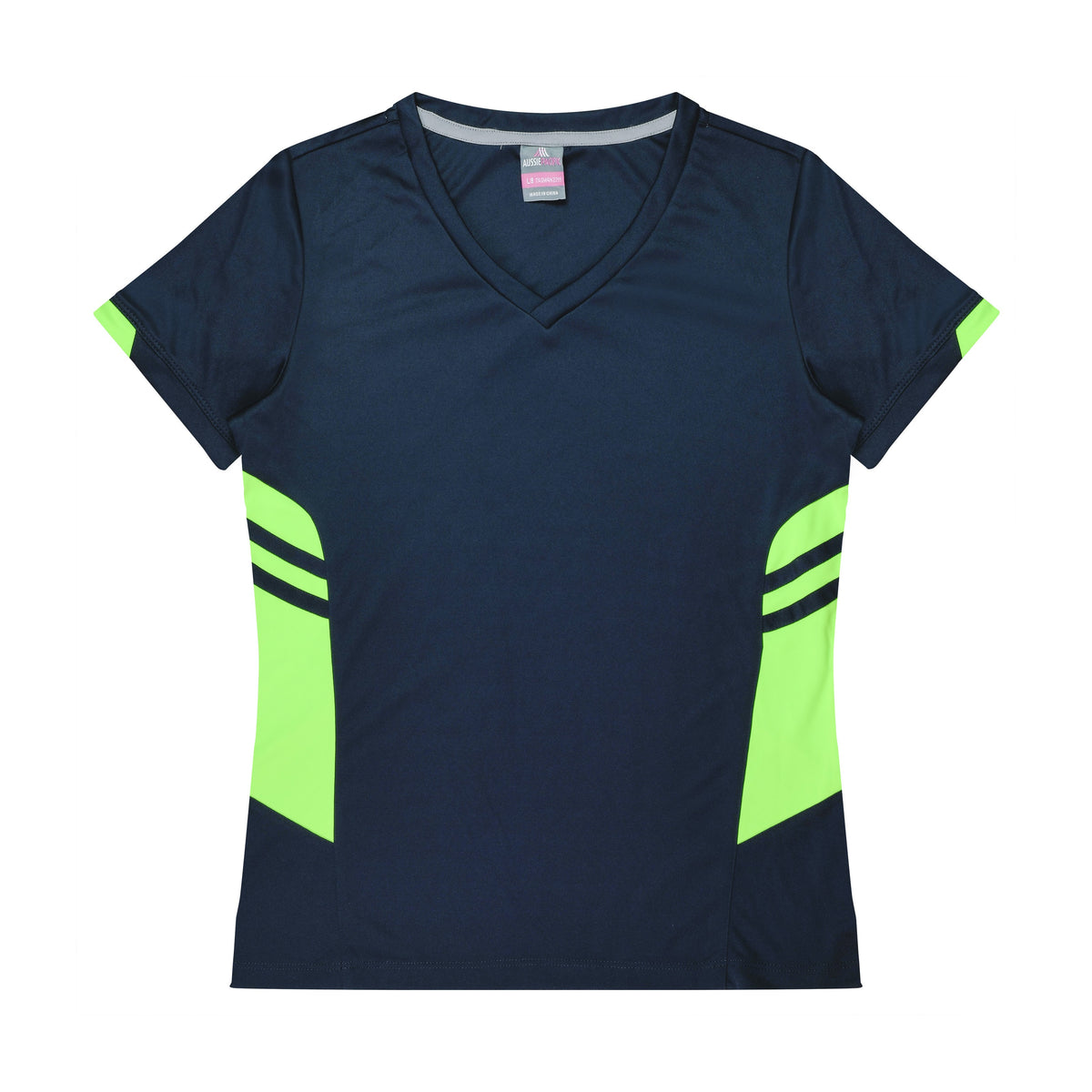 Aussie Pacific Tasman Womens Tee 2211 in Navy/Neon Green