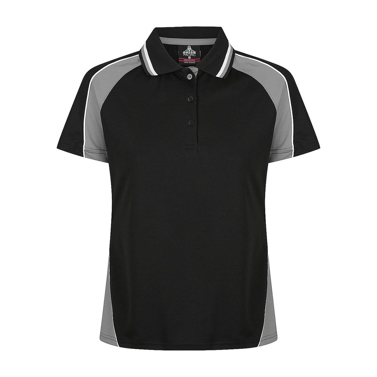 Aussie Pacific Panorama Womens Polo 2309 in Black/Ashe/White