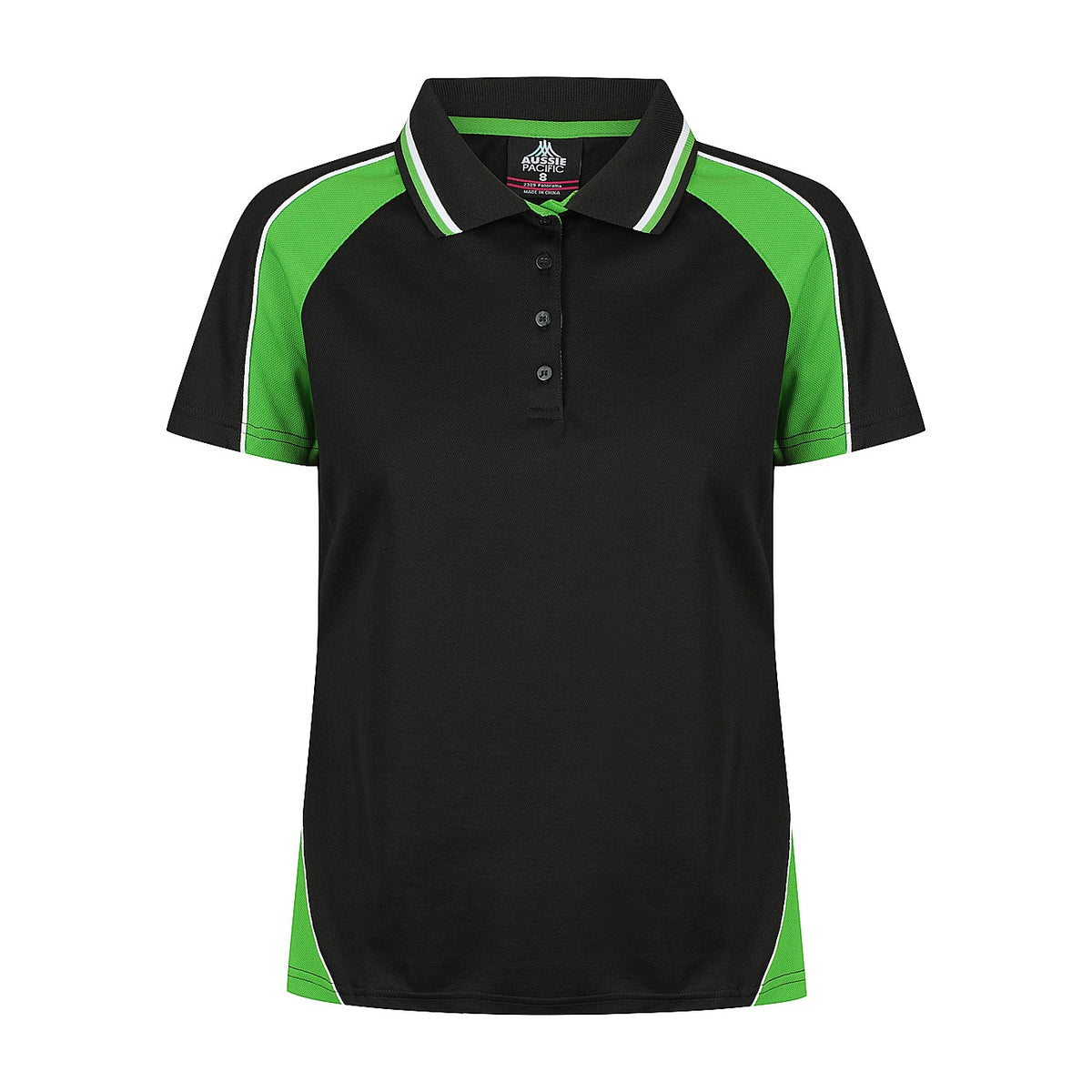 Aussie Pacific Panorama Womens Polo 2309 in Black/Kawa Green/White